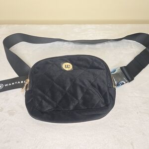 Wantable Velvet Quilted Belt Bag Black